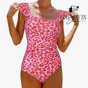 Hilinker Ruffle Shoulder One Piece Swimsuit Size S